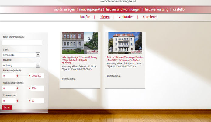 Immobiliensuche auf castello-Website